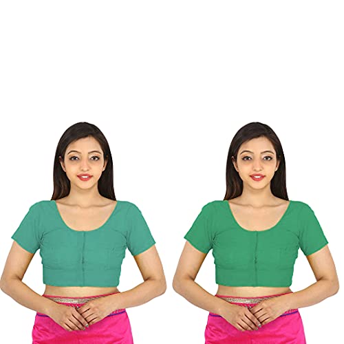 Image of Namita Women's Rubia Cotton Half Sleeve Readymade Blouse (U-COT-COM-2-LIGHTGREEN-DARKGREEN-38 Light Green, Dark Green 38)