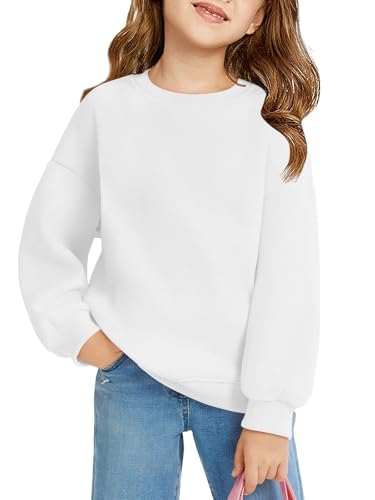 Image of Haloumoning Girls Oversized Crewneck Sweatshirts Kids Fleece Pullover Tops