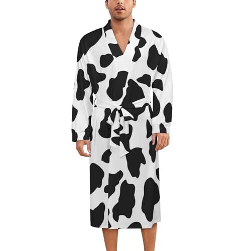 Cow Pattern Print Soft Robe Long Sleeve Bathrobes V Neck Sleepwear Spa Robes with Belt Men Woman