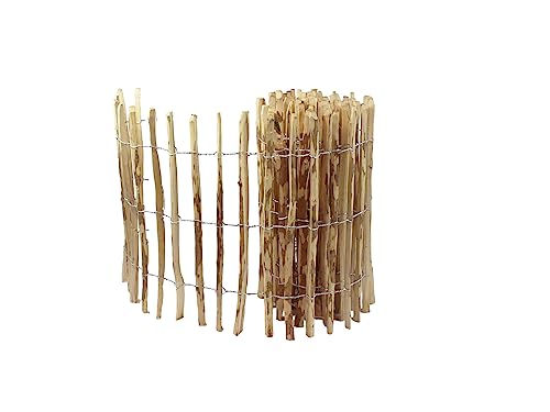 Panneau de jardin en noisetier tressé 80 cm – Barrière naturelle pour plantes grimpantes, saules ou étangs – Fil d’acier, couleur naturelle, longueur...