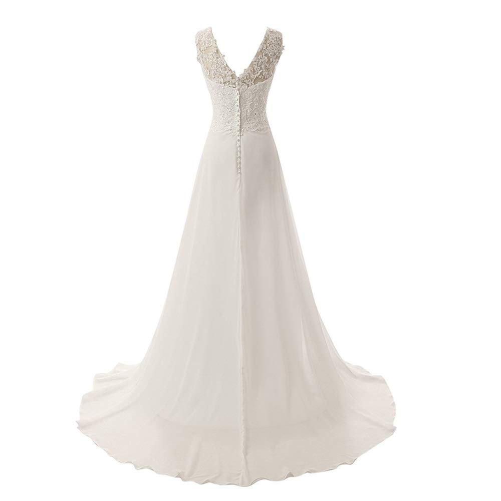 Vestido de Novia Vestido de Novia Moda Vestido de Novia de Encaje de Cuello V Vestido de Novia Retro Y Elegante Vestido de Noche de Boda, Blanco, 16w