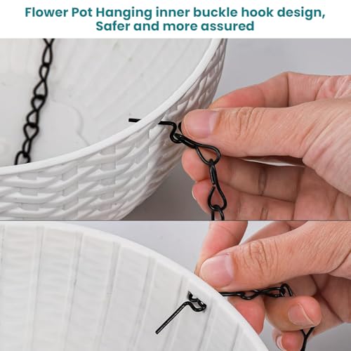 Image of Go Hooked Pots | Plastic | Hanging Pot | White | Pot Diameter- 7.1 Inch | Pot Height-4.8 Inch | Pot Thickness-3 mm | Chain Length-13 inch Approx. | 6 Pieces