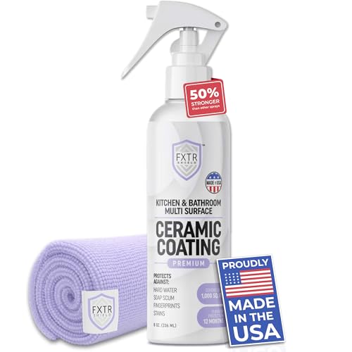 Fixture Shield Home Ceramic Coating Spray (8 oz) - SiO₂ Hydrophobic Protection for Kitchen & Bath | Repels Fingerprints, Stains & Hard Water | Extra Strength Formula | Made in USA