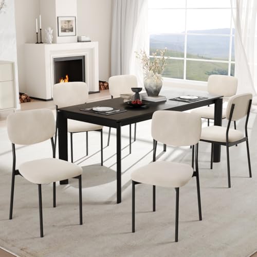 Einhomn Upholstered Dining Chairs Set Modern Stackable Dining Room Chairs with Soft Velvet Backrest Kitchen Chairs with Sturdy Metal Legs for Living Room Restaurant Set of 6 Cream Beige