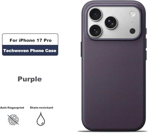 Image of QHOHQ Luxury Vintage TechWoven Back Cover for iPhone 17 Pro (6.3 Inch) | Premium Woven Texture Case with Shockproof Protection | Premium Slim Fit Case with Wireless Charging Support (Purple)