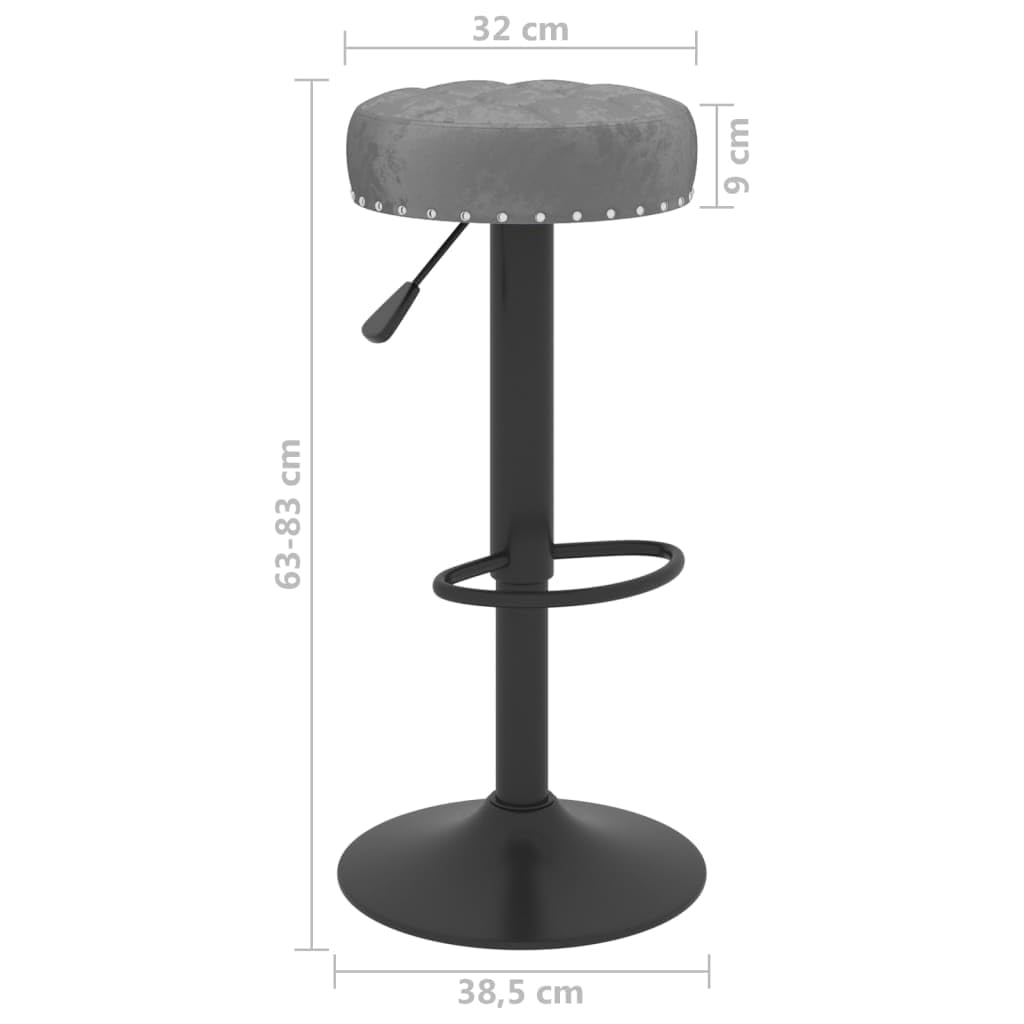 Lot de 2 tabourets de bar rembourrés en velours gris foncé, réglables en hauteur avec repose-pieds, pivotant à 360 degrés, cadre en acier revêtu par pulvérisation, idéal pour cuisine, salle à