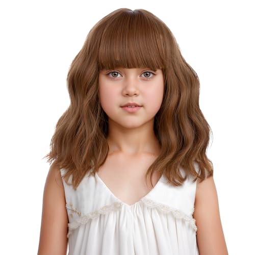 Image of Auburn Wig for Kids Girls Short Orange Wavy Curly Wig Child Auburn Wigs with Air Bangs Heat Resistant Synthetic Hair Include Cap