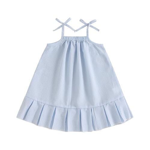 Baby Girl Summer Daily Dress Stripe Tie-Up Spaghetti Strap Sleeveless 6 12 18 24 Months 3 4 T