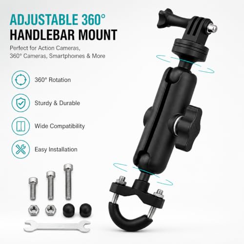 Image of CERLINK Action Camera Mount Compatible with GoPro | Premium Aluminium Alloy Bike & Motorcycle Handlebar Holder | 360 Adjustable Dual Angle