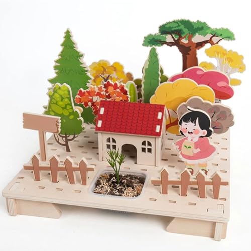 HLS trade Set Giocattoli Giardino Legno Montessori, Gioco Finzione Costruire e Far Crescere Fiori e Casetta sugli Alberi & Set Gioco Forestale