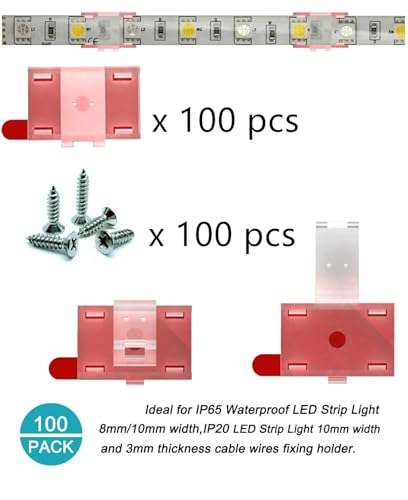 ATB- LED Strip Light Self-Adhesive Mounting Brackets and Clips,LED Strip Light Holder,Cable Wires Organizer Clips for Vehicle,Cabinet,Under-Counter, Kitchen,Living Room,Indoor (100PACK,Clear)