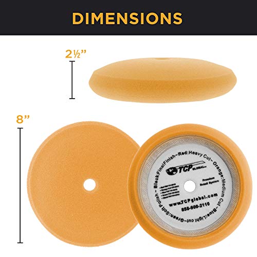 Image of TCP Global 8 inch Orange Coarse Foam Buffing Pad & 7 inch Flexible Edge Hook and Loop Backing Pad, 5 /8 inch