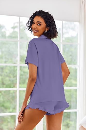 Image of Ekouaer Pajamas Set for Women Short Sleeve Sleepwear Button Down Pjs Lounge Sets Soft Nightwear