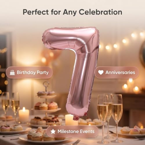 Image of YPSelected 32 Inch Large Foil Helium Number Balloon Birthday Wedding Party 0-9 (Rose Gold, 7)