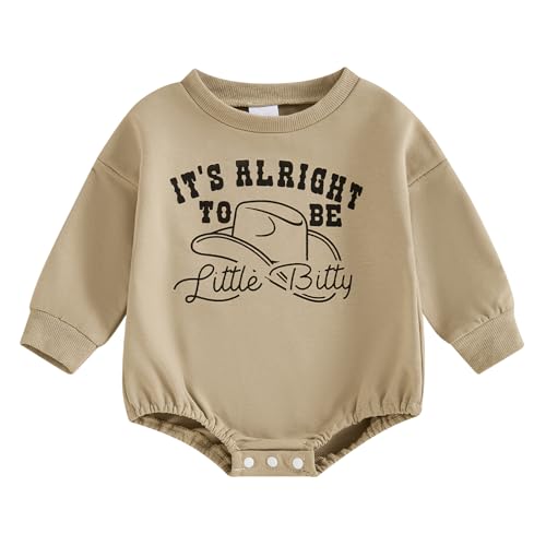 Sasaerucure Little Bitty Baby Outfit Infant Long Sleeve Romper Baby Boy Western Country Style Onesie Newborn Winter Clothes (Coffee, 3-6 Months)