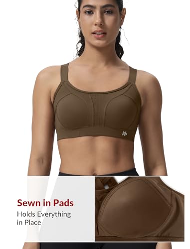 Image of Yvette Sports Bra High Impact Adjustable Criss Cross Back, Full Support for Large Bust No Bounce, Camel,S