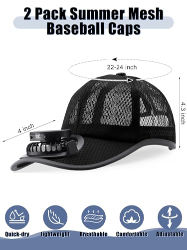 Image of Yaomiao 2 Pcs Solar Baseball Cap with Fan Unisex Sun Protection USB Charging Fan Mesh Hat for Summer Outdoor