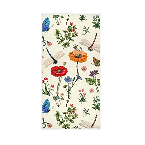 Summer Flowers Dragonfly Soft Hand Towels 30X15,Decorative Botanical Spring Floral Fingertip Kitchen Dish Towels Washcloth For Bathroom, Hotel, Gym And Spa #TOP5