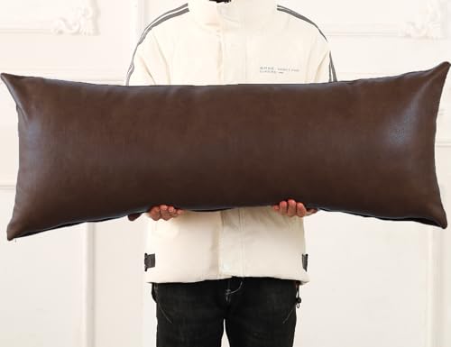 NUYECY Faux Leather Long Pillow Cover 14 x 36 Inch,Decorative Extra Long Pillow Covers Case for Bed Farmhouse Sofa Couch Livingroom,Dark Brown by NUYECY - Used condition - Image 3