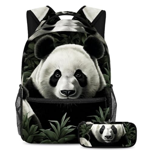 Cartable panda motif floral 123 grand format pour soulager le dos des élèves avec trousse