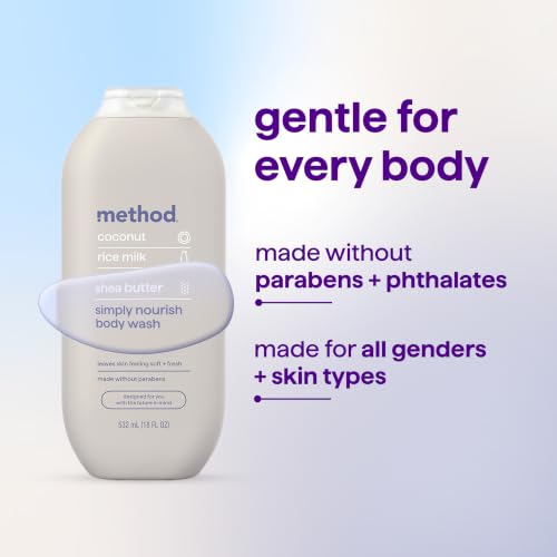 Image of method Body Wash, Simply Nourish, 18 fl oz | Soothing Formula, Leaves Skin Feeling Soft & Moisturized, Made Without Parabens, Notes of Coconut, Rice Milk & Shea Butter