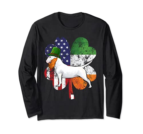 St Patricks Day Irish American Flag Bull Terrier Dog Long Sleeve T-Shirt, Black
