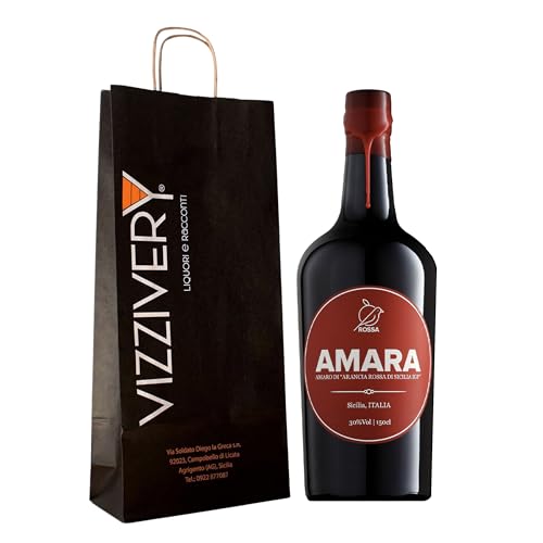 AMARA - Amara Amaro d'Arancia Rossa di Sicilia con Busta Regalo Vizzivery - Amaro di Sicilia - 30% Vol. 1500ml - IDEA REGALO