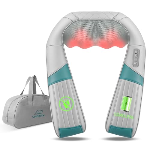 Snailax Cordless Neck Massager with Heat,Rechargeable Shiatsu Back Massage,Shoulder Massager for Pain Relief Deep Tissue,Massage Pillow with Portable Carry Bag,Christimas Birthday Gifts for Women Men