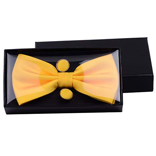 Image of GUSLESON Men's 3-pc Solid Color Bow Tie Gift Set - Double‑Fold Pre-Tied Bow Tie, Pocket Square, Cufflinks - Wedding Formal Party