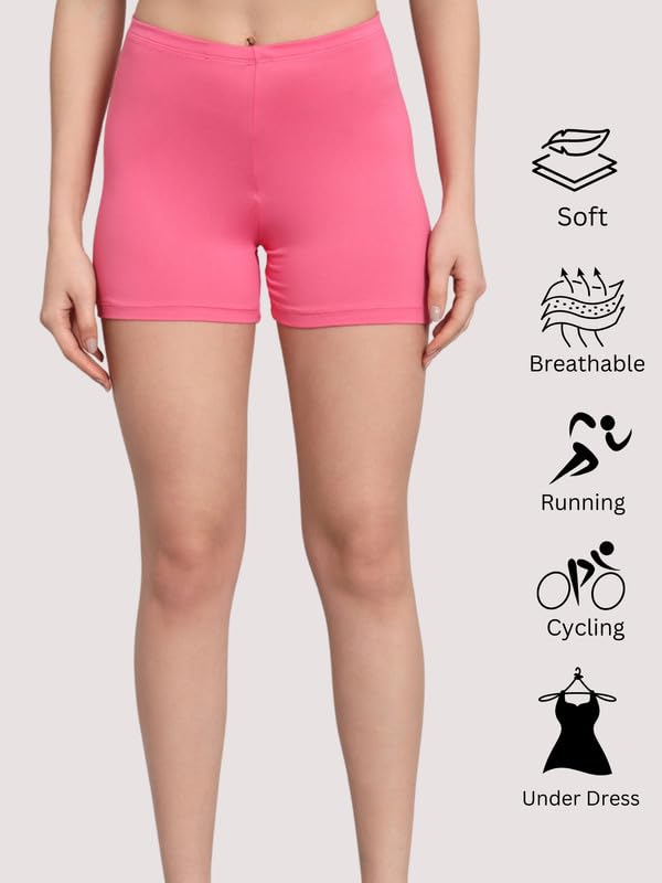 Image of Combo Women's Stretchable Cotton & Stretch Modal Lycra Fabric Cycling /Yoga /Casual Shorts-(Pink-Black) - 3XL