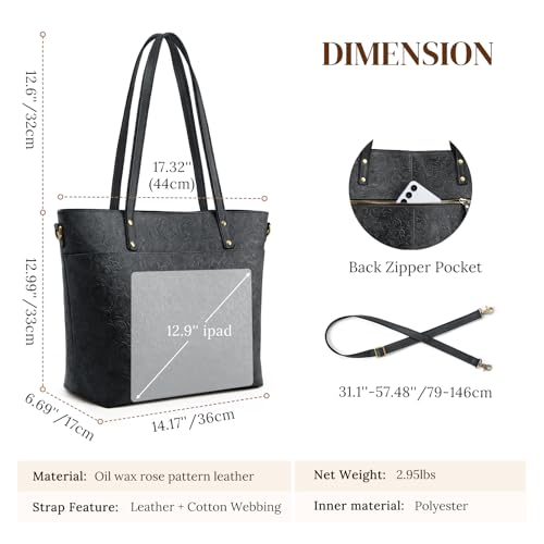 S-ZONE Leather Tote Bag for Women Large Work Totes Designer with Adjustable Strap3