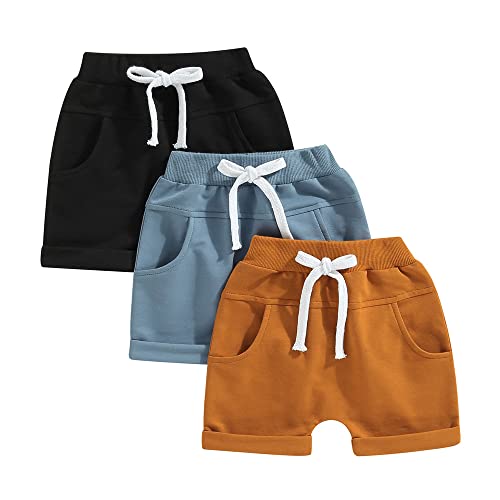 Image of LAGKIYOJ Toddler Baby Boy Shorts 3 Pack Shorts Set Elastic Waist Drawstring Shorts Sweatpants Casual Athletic Sports Shorts