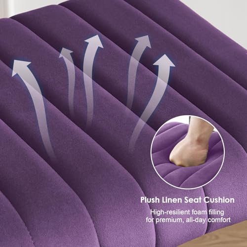 Image of ONEVOG 24.6'' Counter Height Bar Stools Set of 4, Mid-Century Modern Counter Height Cantilever Bar Chairs for Kitchen Island, Upholstered Velvet Fabric Barstools with Back and Matte Metal Legs, Purple