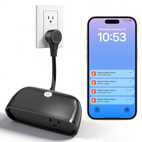 Daytech Power Failure Alarm WiFi Freezer Alarm with App Notifications 110dB Loud Power Outage Alarm LED Indicator Power Loss Alarm Monitor for Garage Freezer Sump Pumps GFCI Trips Aquarium