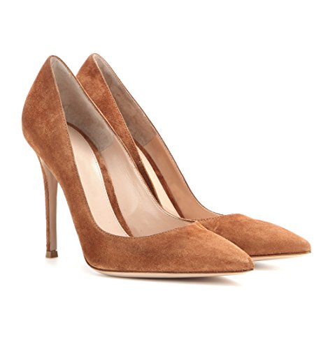 SAMMITOP Women's Closed Toe Slip On Pumps Elegant Bridal Shoes Brown US72