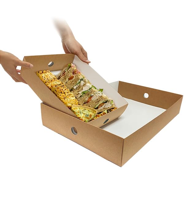 50 Bandejas de Cartón, 44,5x30,7x7,8cm, Color Kraft, Bandejas de Papel, Reciclable, Apto para Congelador, Take Away, Pastelería, Catering