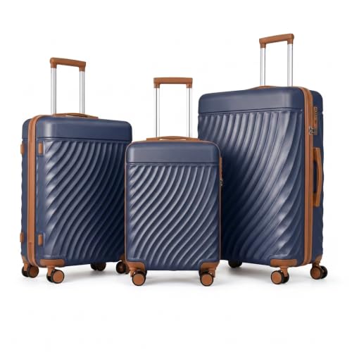 ALYIAMXL 3-Piece ABS Hardshell Luggage Set, Lightweight Durable Suitcases with 4 Silent Spinner Wheels, TSA Lock & Scratch-Resistant Surface, 20"/24"/28", Navy Blue