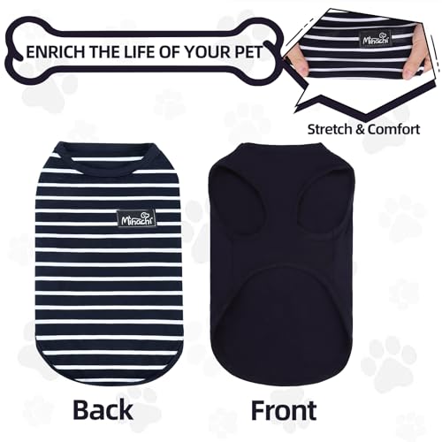 Image of MIHACHI Dog Shirts Cotton Striped T-Shirt, Summer Pet Clothes for Small Dogs, 2-Pack Soft Puppy Apparel Cat Tee, Sleeveless Lightweight, Quick Dry, Breathable,Stretchy for, Navy Blue S