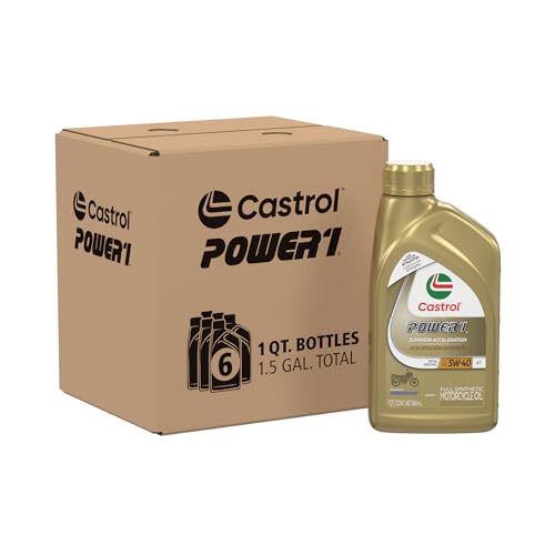 Castrol Power1 4T 5W-40 Full Synthetic Motorcycle Oil, 1 Quart, Pack of 6