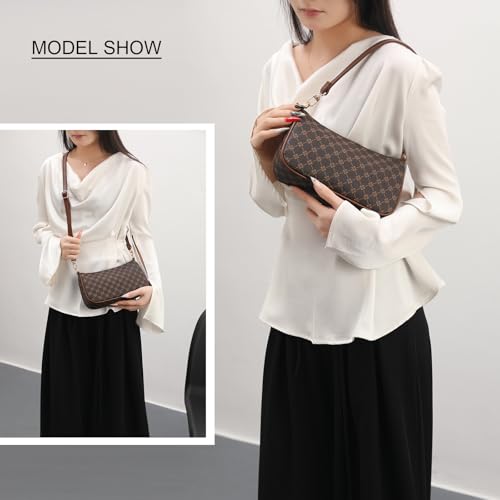 Image of Shoulder Bag for Women Retro Vegan Leather Classic Clutch Tote HandBags Purses with Zipper Closure