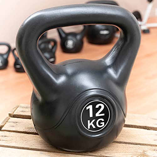Foto von MAXXIVA Kettlebell Kugelhantel Rundgewicht schwarz Workout Krafttraining Cardiotraining Fitnessgerät für Zuhause Gewicht wählbar (12 kg)