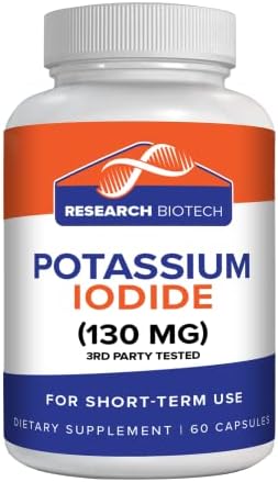 Potassium Iodide Supplement Tablets Pills 130mg - 60 Capsules - Dietary Supplement Thyroid Support Protector, KI Potassium Iodine Tablet Thyroid Support Vitamins Best Potasium YODO Naciente
