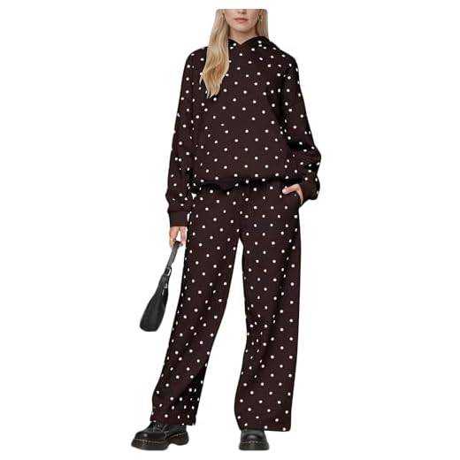 Aiwpstoin Polka Dot Sweatsuits for Women Two Piece Tracksuit Oversized Hoodie Sweatshirt Sweatpants Sweat Set for Teen Girl (Polka Brown, M)