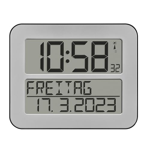 Reloj digital mural de diseño plano plateado tfa con visualización de hora exacta 3