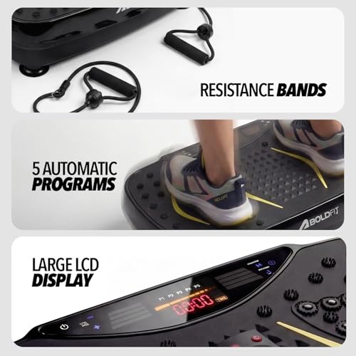 Image of Boldfit PowerBase Vibration Plate Massager, Exercise Machine for Weight Loss & Toning with 0-200 Speed Levels, 5 Modes with Remote & Resistance Bands Ideal for Home Gym Cardio, Circulation & Recovery