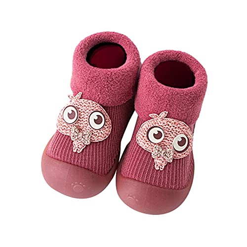 Calcetines de suelo para niños, zapatos de fondo suavede color sólido para niños pequeños, además de zapatos cálidos antideslizantes de terciopelo, zapatos para bebés, Pantuflas tejidas (Red, 24-25) Cover