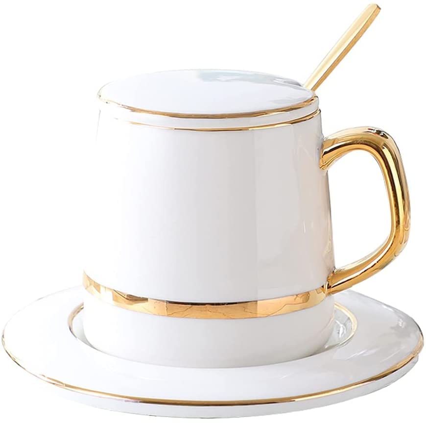 Juego de taza de té de estilo europeo taza de café con cuchara platillo taza de porcelana con tapa taza de té plato