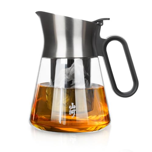 ZENS Design Glass Teapot with Infuser, 23 oz Small Loose Leaf Tea Steeper Pot with Stainless Steel Spout for Hot Tea Steeper, Oval Handle Clear Tea Pot with infusers for Loose Tea Lovers Gifts