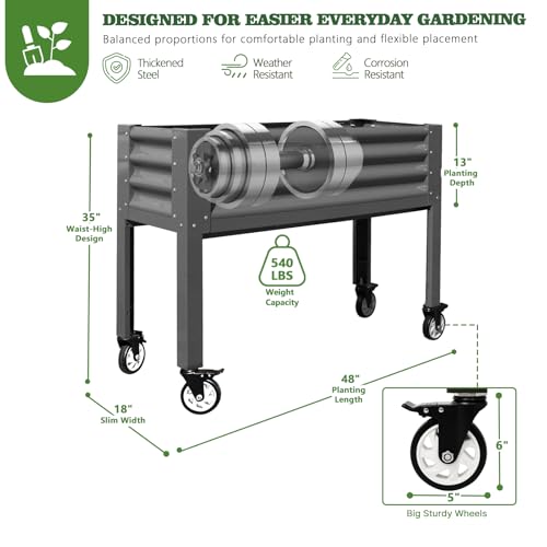 Image of Anleolife Rolling Elevated Raised Garden Bed with Wheels, Quartz Grey