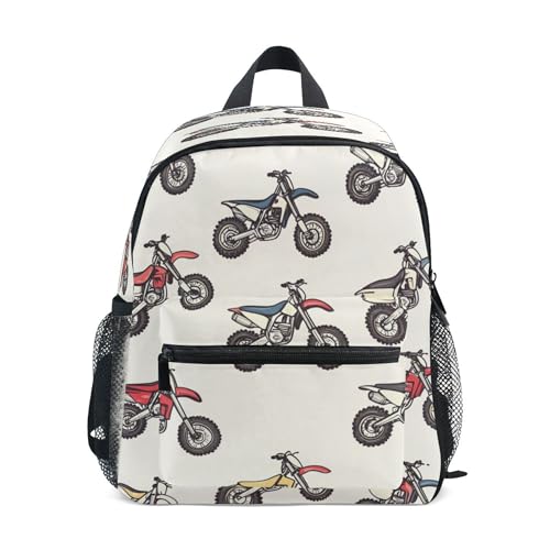 Fisyme Motocross Dirt Bike Vintage Toddler Backpack School Bag Kids Daypacks for Kindergarten Preschool Nursery Girls Boys, S